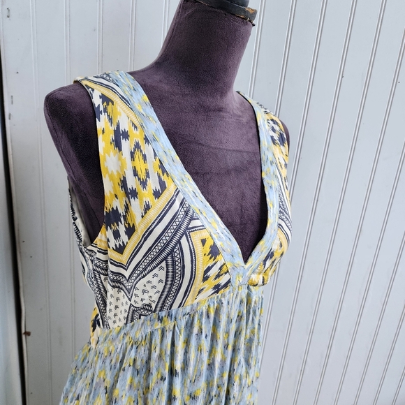Zara Basic Blue Yellow Cut Out Maxi Dress Outdoors Beach Sleveless Print Sz M - Picture 3 of 13